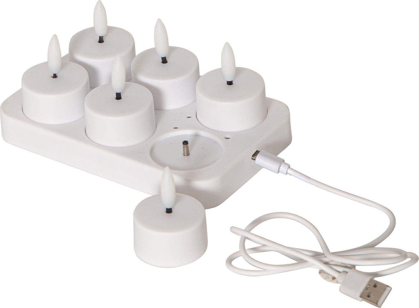 Star Trading - LED Tea Light 6-pack Chargeme - 7cm - biały