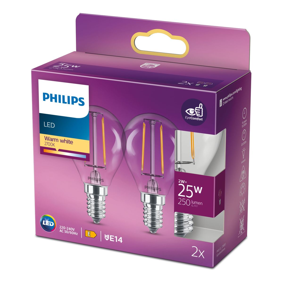 Philips - LED classic 25W P45 E14WWCLND 2SRT6