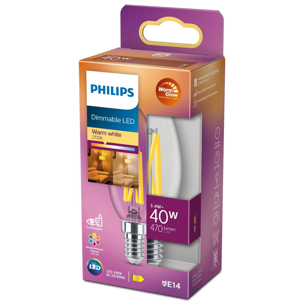 Philips - LED classic 40W B35 E14 CL WGD90 SRT4
