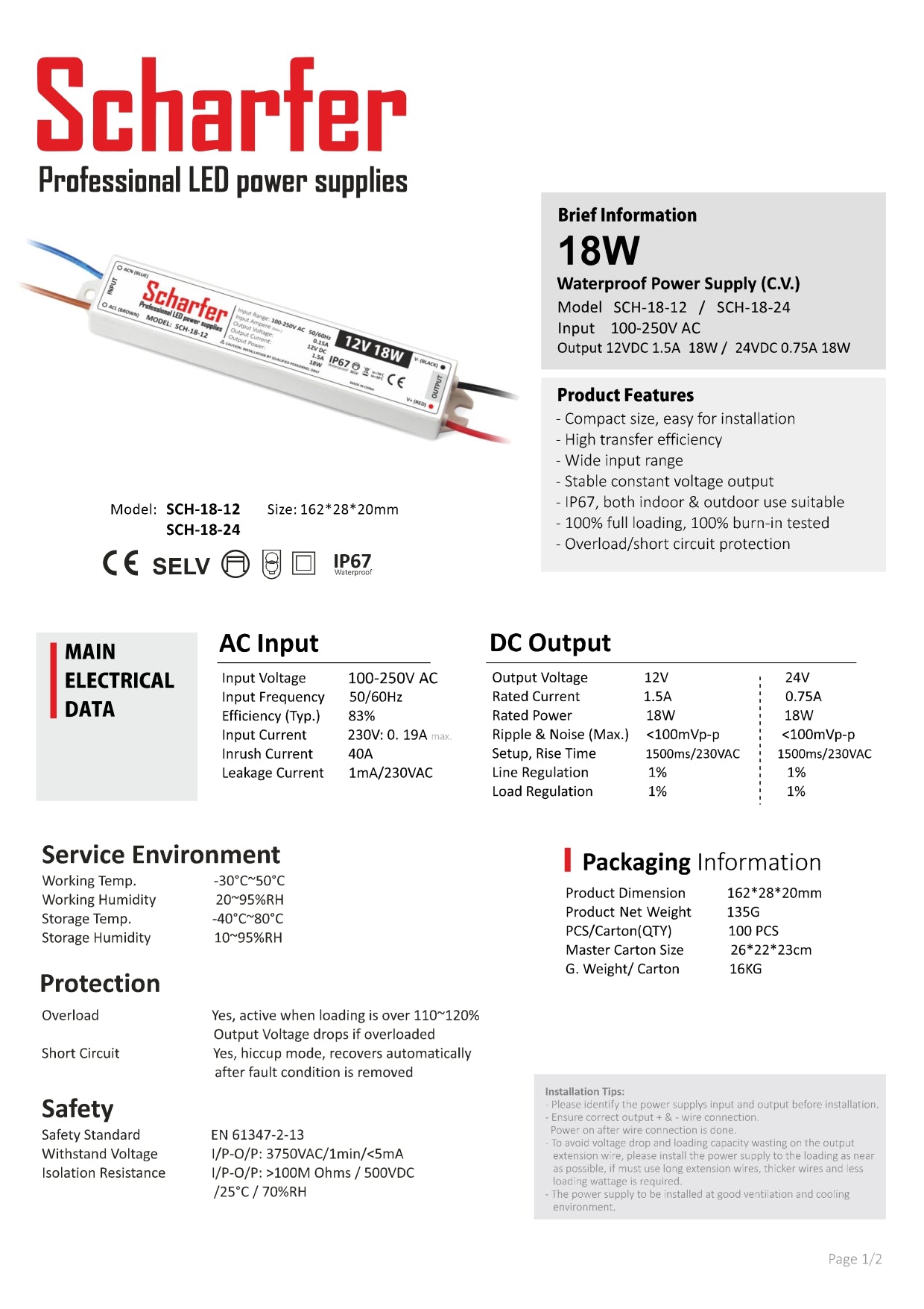 Transformator 230V AC na 12V DC 18W
