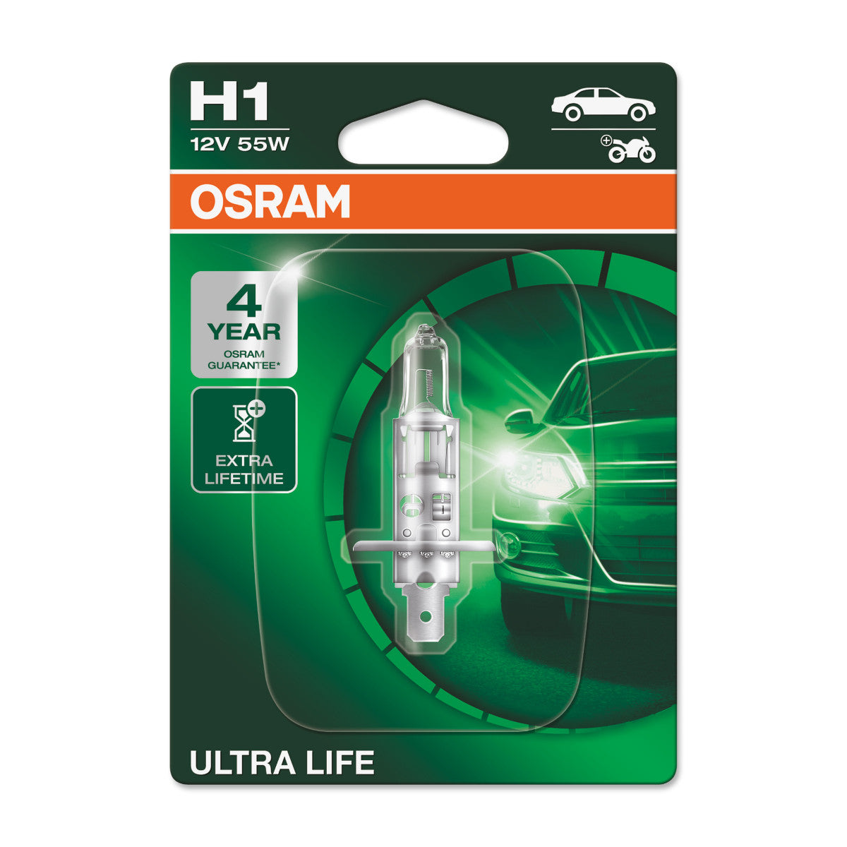 OSRAM ULTRA LIFE - Naświetlacz halogenowy H1 - Pojedynczy blister