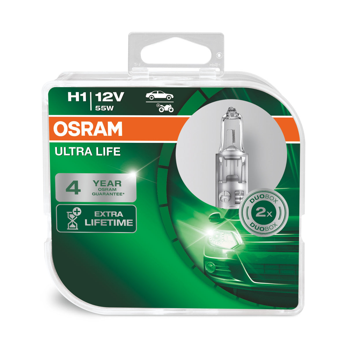 OSRAM ULTRA LIFE - naświetlacz halogenowy H1 - Duo box