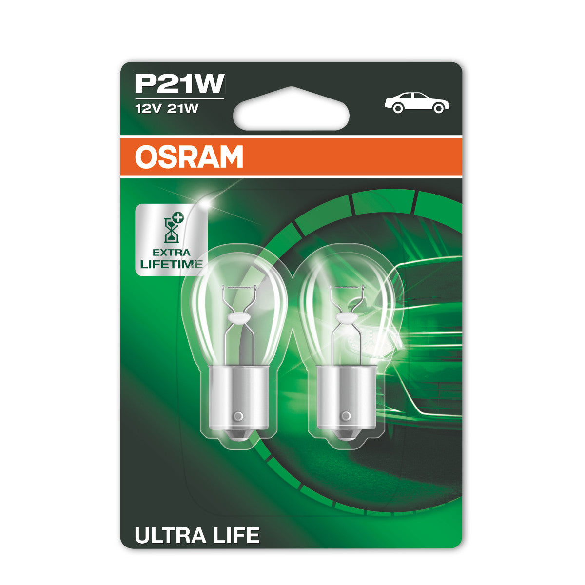 OSRAM ULTRA LIFE - P21W Extra Light Lamp - 2-PACK
