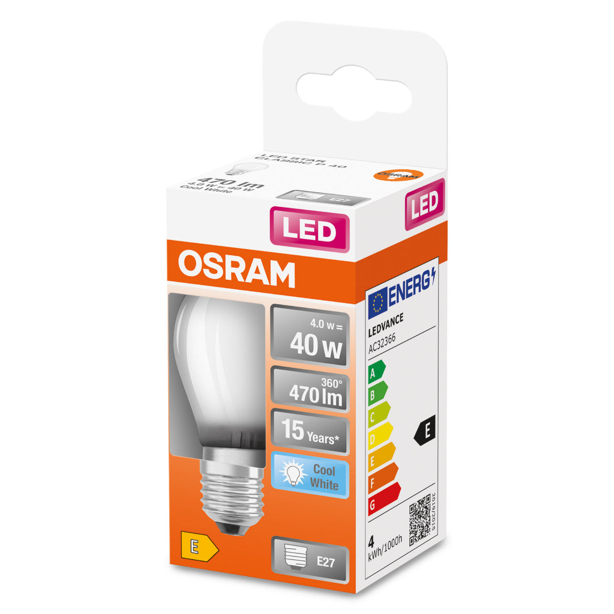 OSRAM LED-LAMPA RUND MATT (40) E27 Kallvit