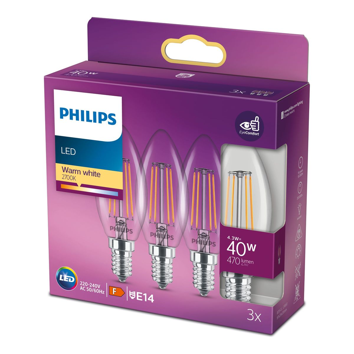Philips - LED classic 40W B35 E14 WW CL ND 3SRT6