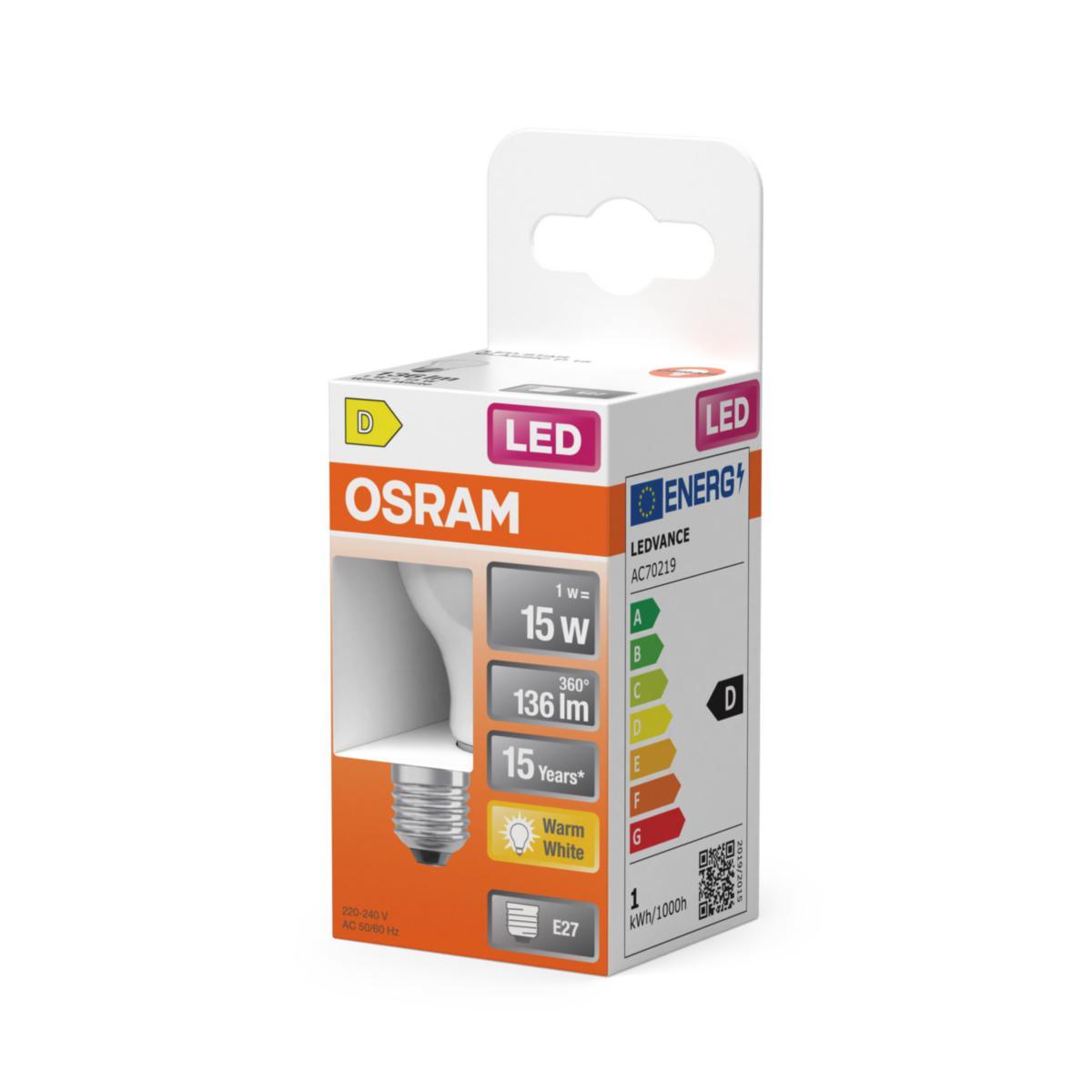 ŻARÓWKI LED OSRAM OKRĄGŁE MATOWE (15) E27 CIEPŁA BIEL | 1W