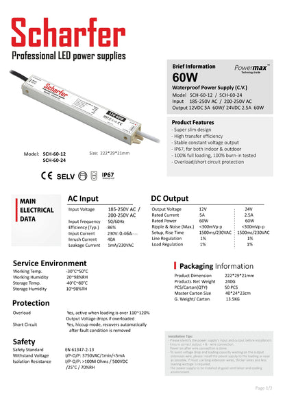 Transformator 230V AC na 12V DC 60W