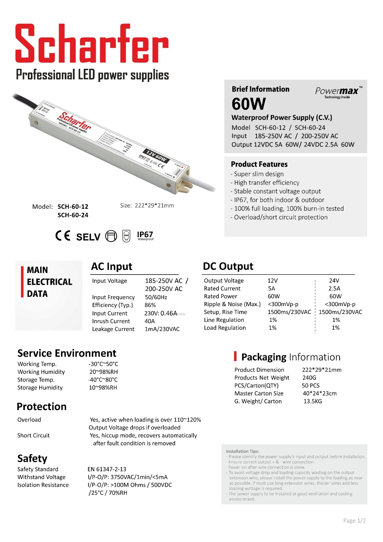 Transformator 230V AC na 24V DC 60W