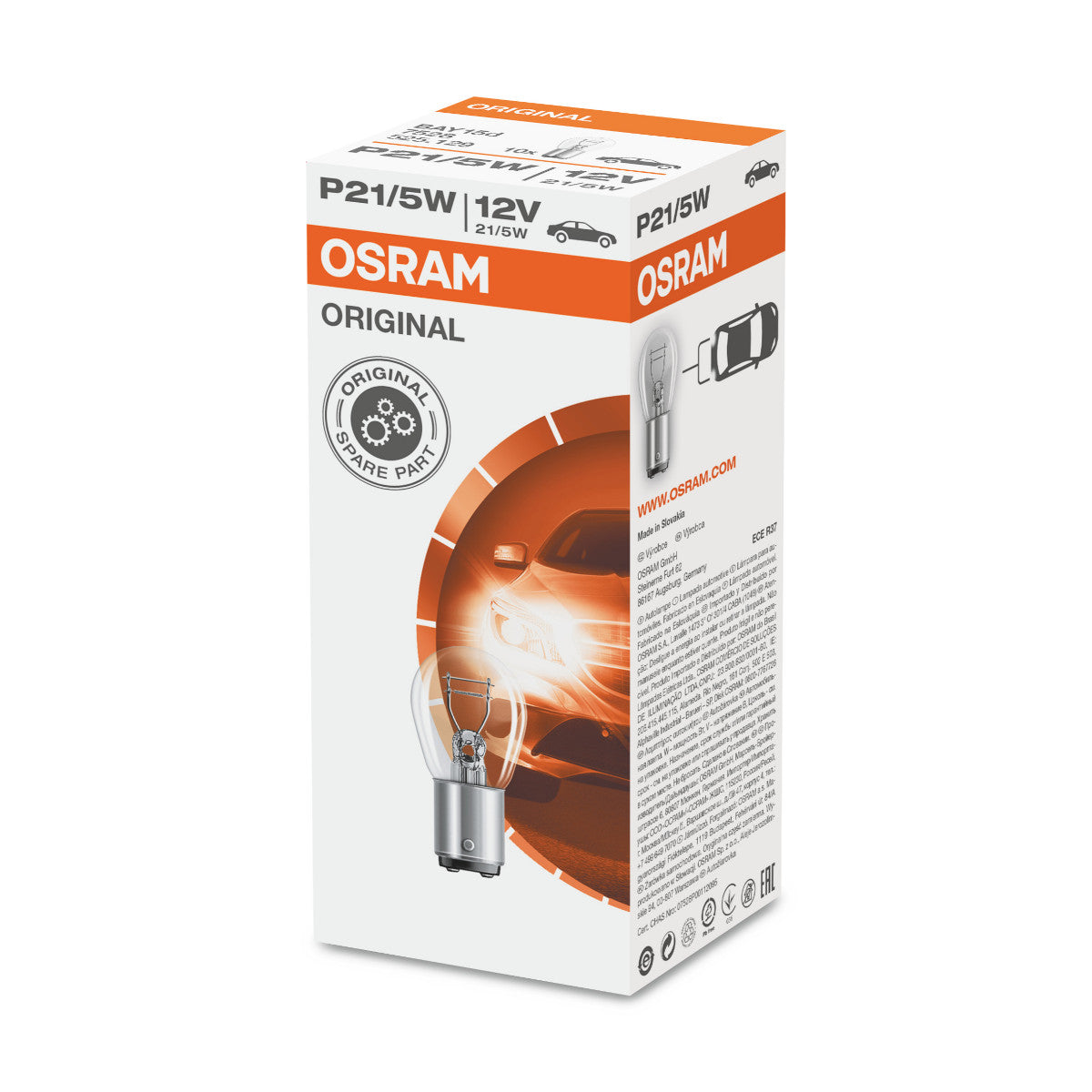 OSRAM ORIGINAL - METAL BASE - P21-5W Extra light lamp - BAY15d - 12V