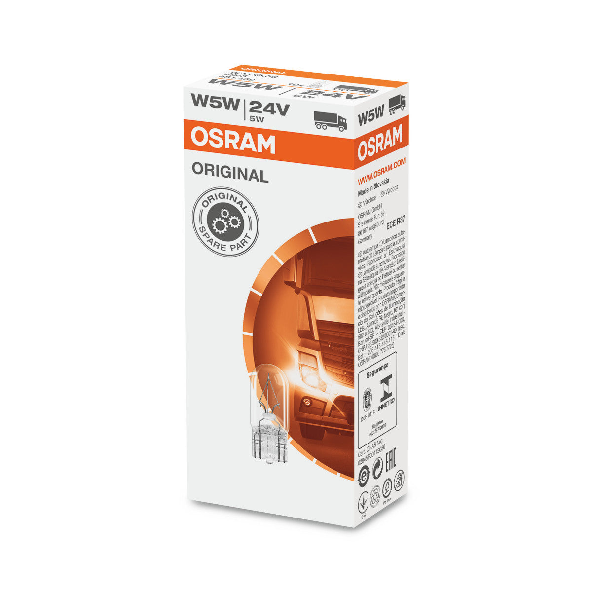 OSRAM ORIGINAL - PODSTAWA KLINOWA - 5W - 12V - W2.1x9,5d - Żarówka pomocnicza