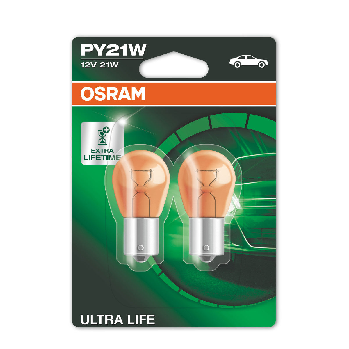 OSRAM ULTRA LIFE - PY21W Extra Light Lamp - 2-PACK